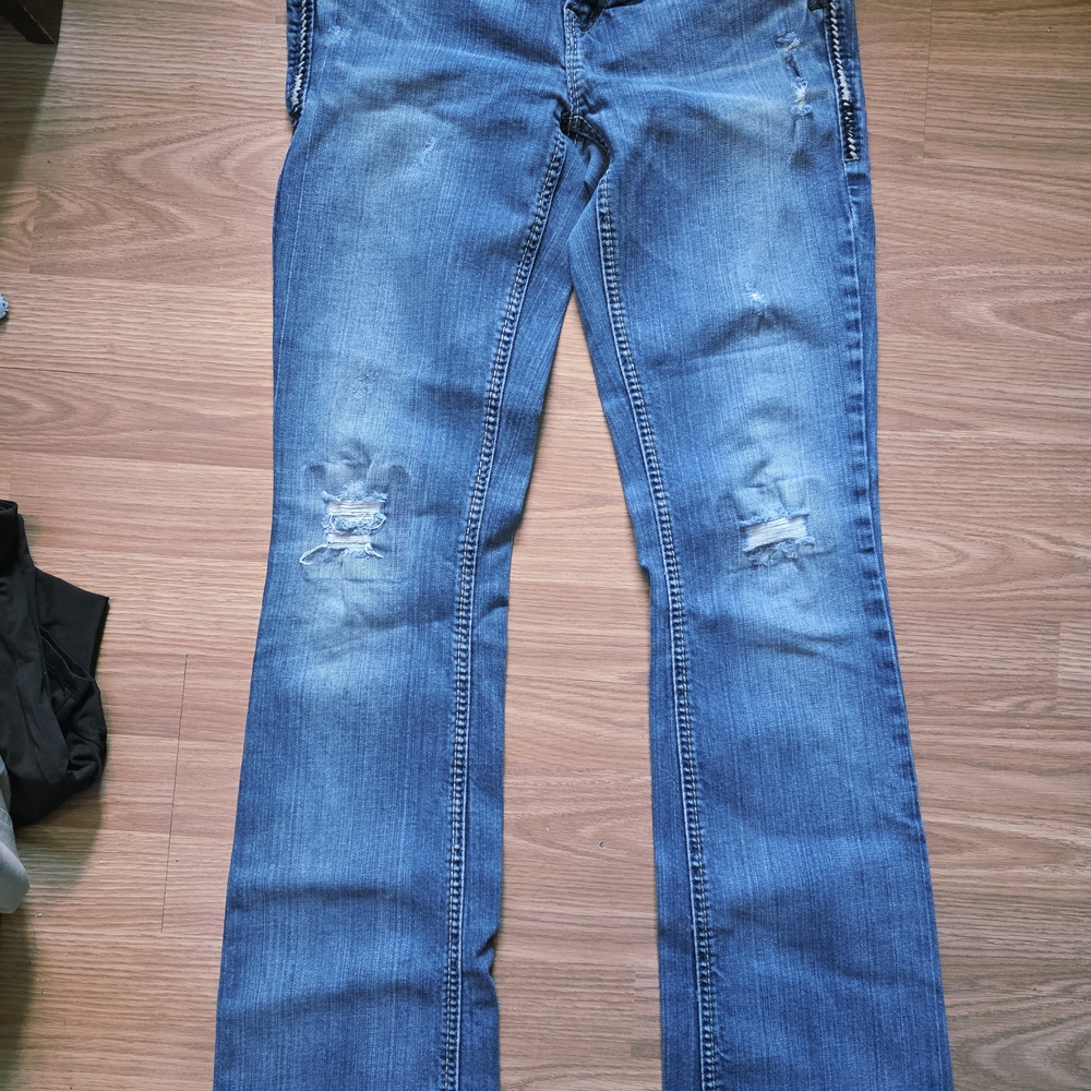 Aiko Silver Blue Boot Cut Jeans with Distressed Details